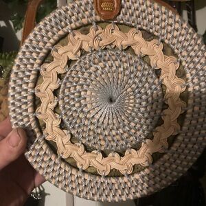 Woven Round Handbag with Intricate Design